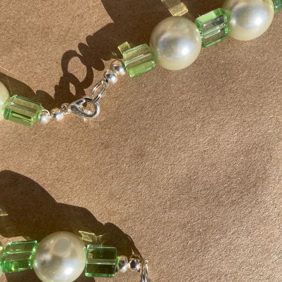 Green Glass Pearl Beaded Necklace Set, Green Jewelry, Prom Necklace Set. - Picture 15 of 16